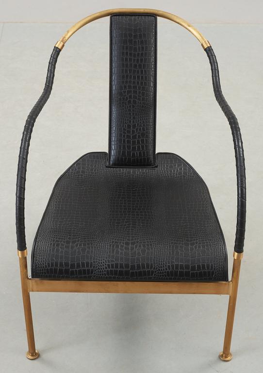 A Mats Theselius 'El Rey' brass and leather easy chair, by Källemo, Sweden.