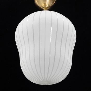 A Swedish Modern glass and brass ceiling light, Orrefors, 1940's.