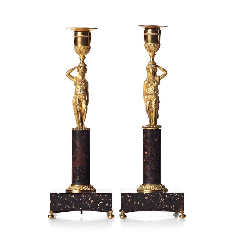 A pair of late Gustavian candlesticks, early 19th century.