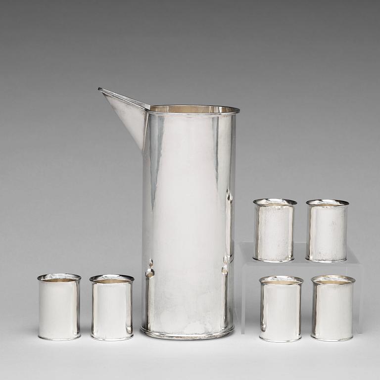 Sigurd Persson, a sterling silver pitcher (1988) and six beakers, Stockholm, 1977 (one), the rest 1992.