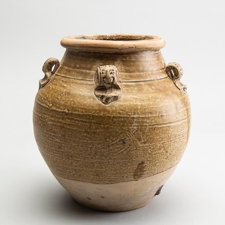 A group of three olive glazed jars, South East Asia, presumably 16th/18th Century.