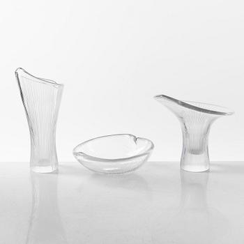 Tapio Wirkkala, two 'Kantarelli' vases and a bowl, Iittala, Finland, 1956-57.