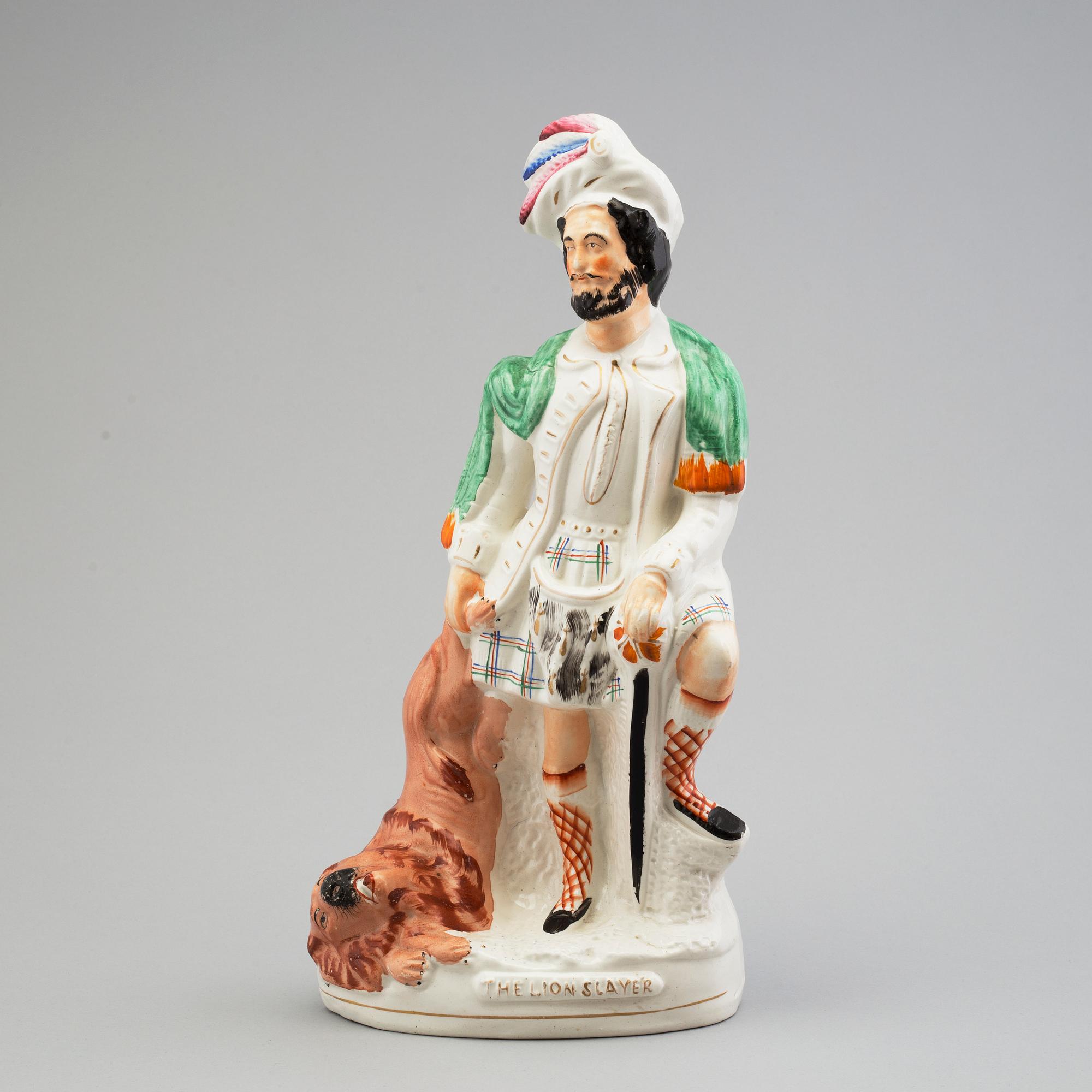 An earthenware figure of 'The Lion Slayer'. England, Staffordshire, 1860/70s.