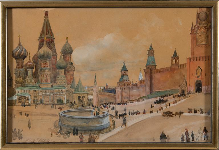 ALBERT EDELFELT, "FRÅN MOSKVA (VY AV KREML OCH BASILIUSKATEDRALEN)".