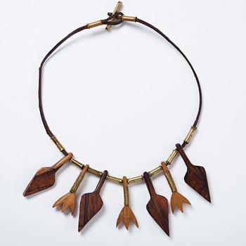 Vivianna Torun Bülow-Hübe, a leather necklace with brass and carved wooden details, Stockholm ca 1948.