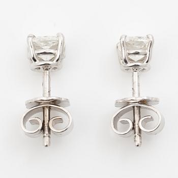Earrings, a pair, 18K white gold with cushion-cut diamonds totalling 1.00 ct.