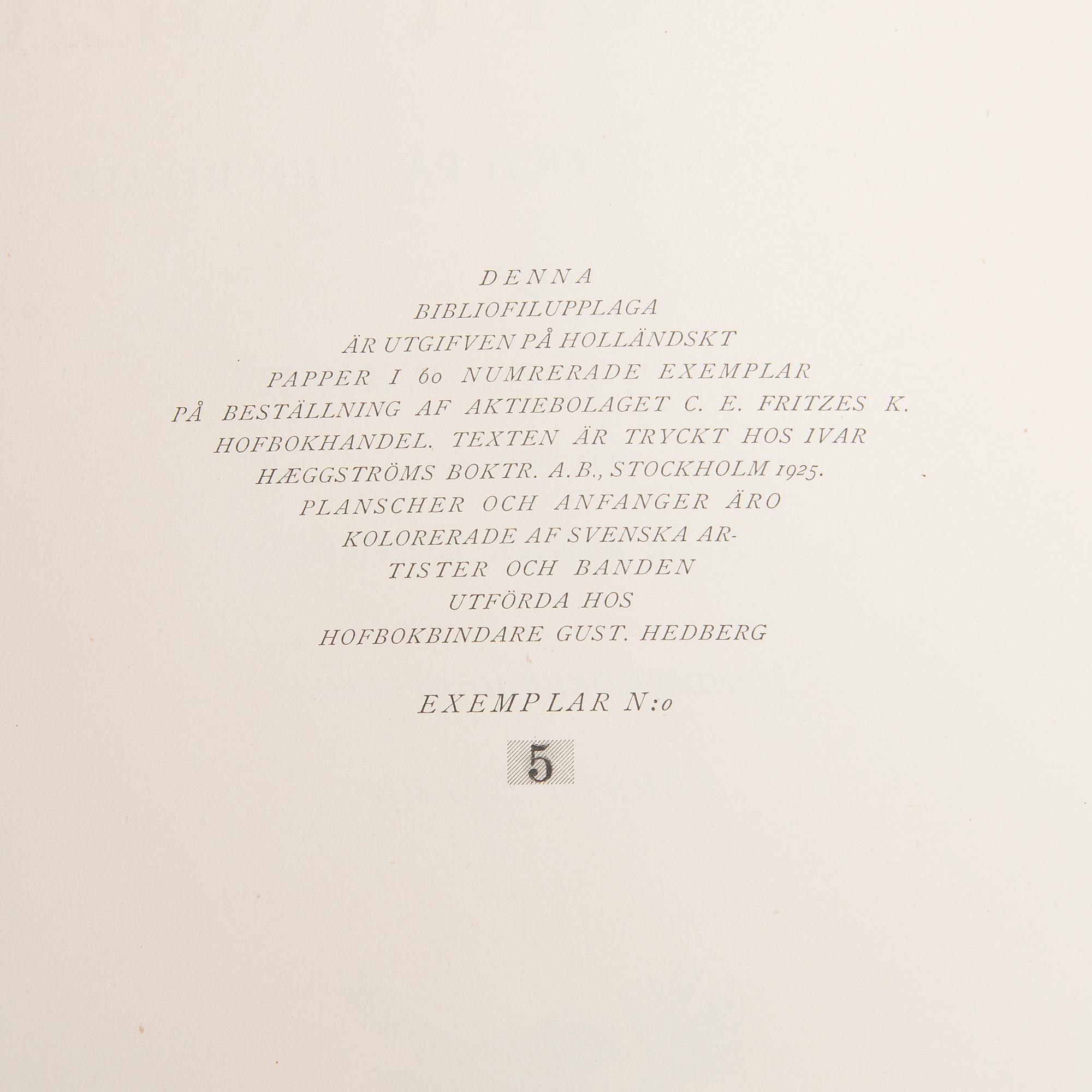 BOK, 3 vol, "Svenska fåglar", von Wright, M,W & F, Handkolorerade bibliofilutgåva, numerad nr 5, 1925.