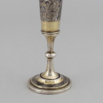 A Russian silver gilt and niello champagne flute, unidentified makers mark, Moscow 1843.