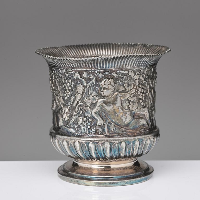 An 19th/20th century silver plated beaker/vase.