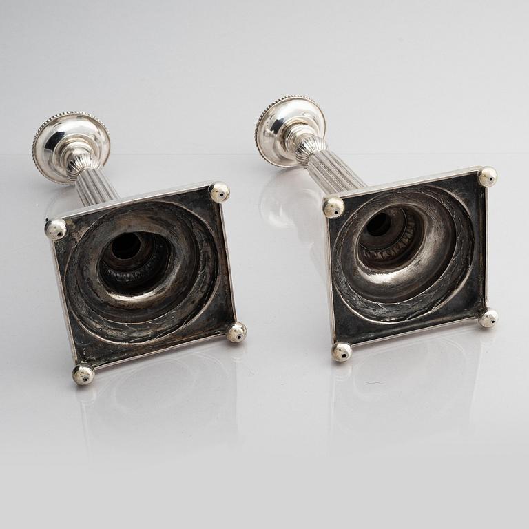 A pair of Swedish 18th century silver candelsticks, marks of Pehr Zethelius, Stockholm 1797.