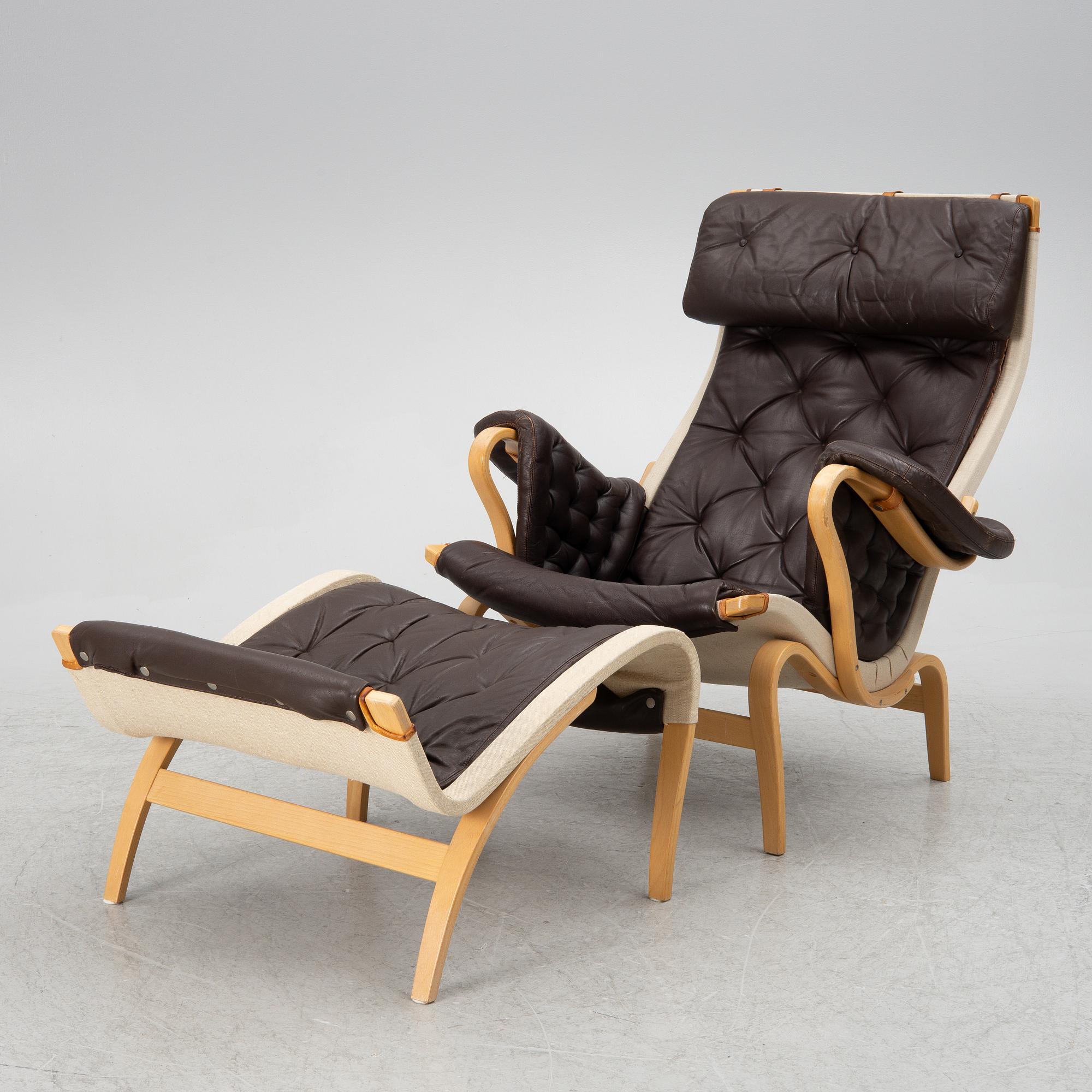 Bruno Mathsson, a 'Pernilla' armchair with ottoman, Dux.