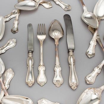 PARTI SILVERBESTICK, 21 st, silver, modell "Olga" bl.a. CA Svanberg, Vimmerby, 1872. Total vikt 916 g.