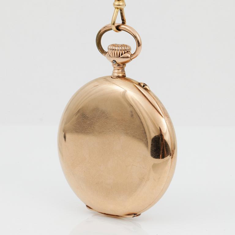 FICKUR, 14K Guld, boett och urverk märkt IWC, 1900-talets första hälft. Totalvikt 91,5 gram.