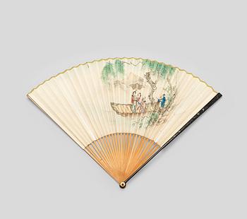 8. Two fans decorated with figures and one also with calligraphy, late Qing Dynasty (1644-1912).