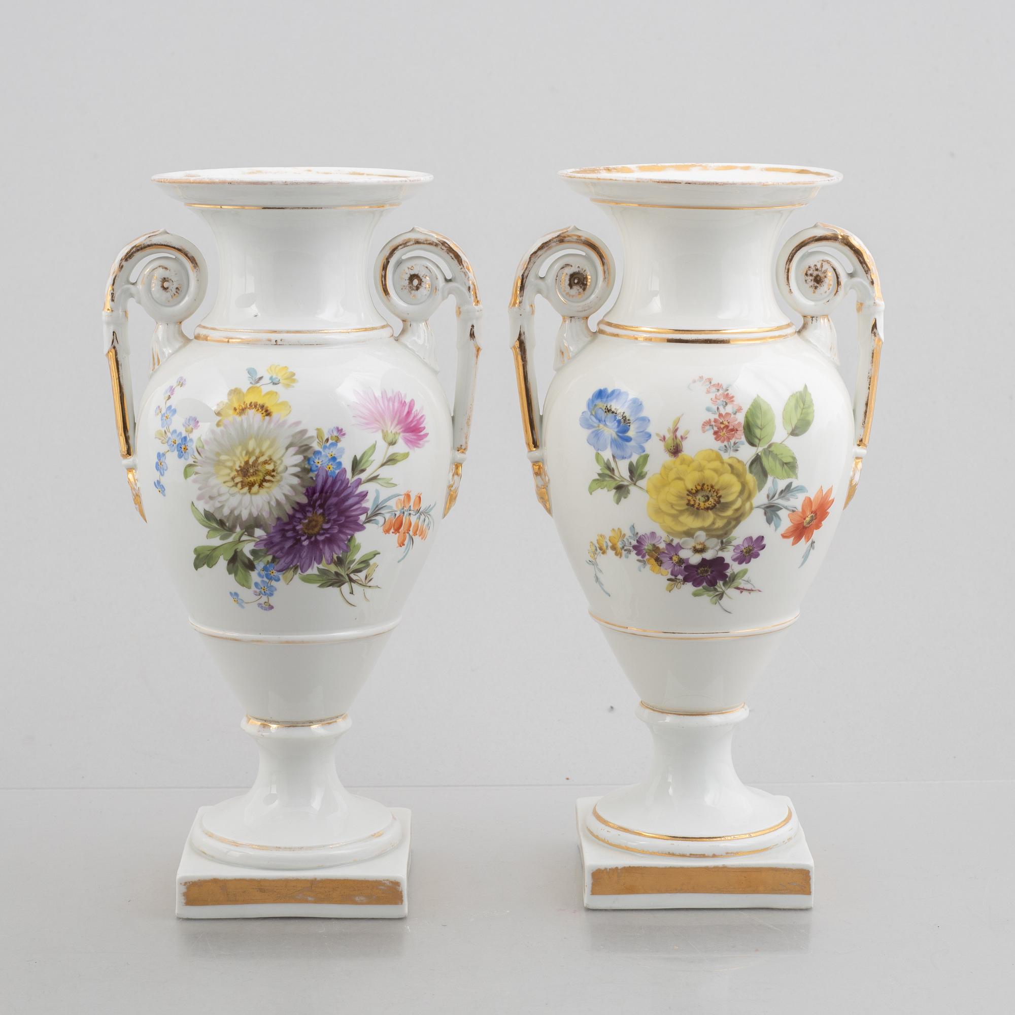 A pair of porcelain baluster vases, Meissen, later part of the 19th century.