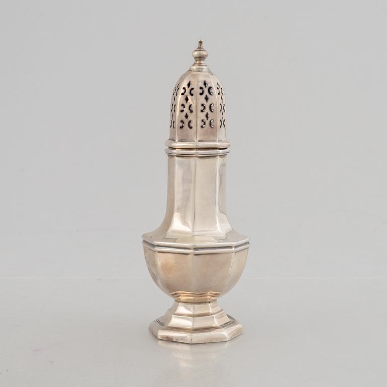 An English silver spice shaker, mark of James Dixon & Sons Ltd, Sheffield, 1946.