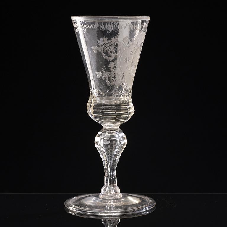 A cut and engraved Saxon goblet, 18th Century.