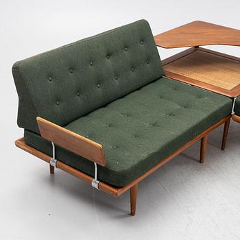 Peter Hvidt & Orla Mølgaard  Nielsen, a three piece 'Minerva' sofa group with table, FRance & Son, Denmark, 1960's.