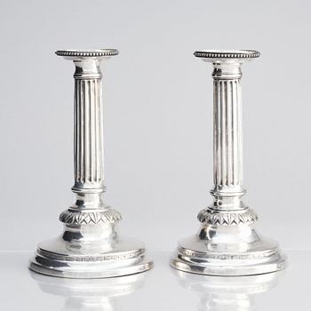 A Swedish pair of 18th century Gustavian silver candlesticks, marks of Petter Eneroth, Stockholm 1793.