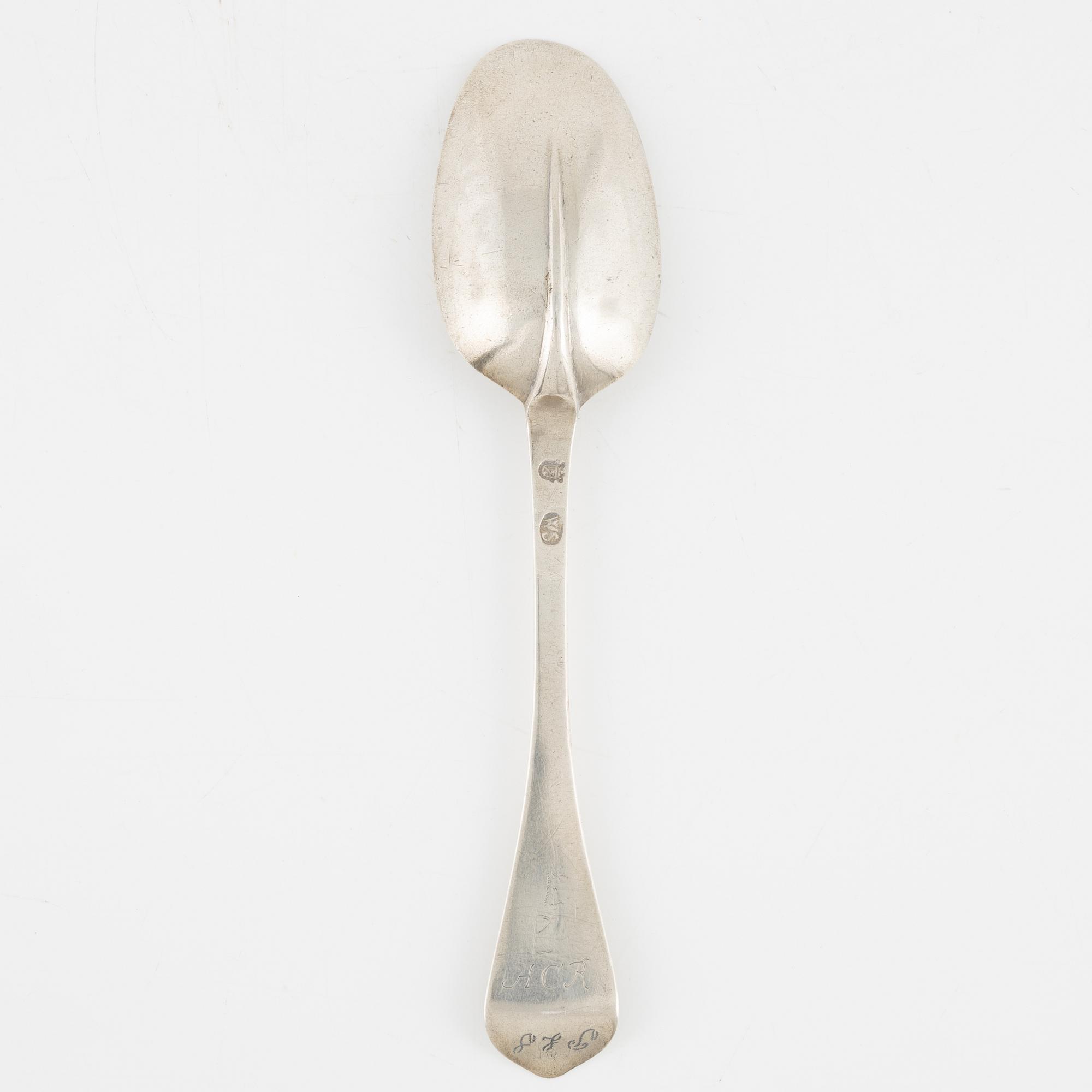 A Swedish silver rat-tail spoon, marks of Wolter Siewers (1693-1722), Norrköping.