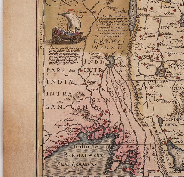 Map of China, after an original from 1606, by Jodocus Hondius.