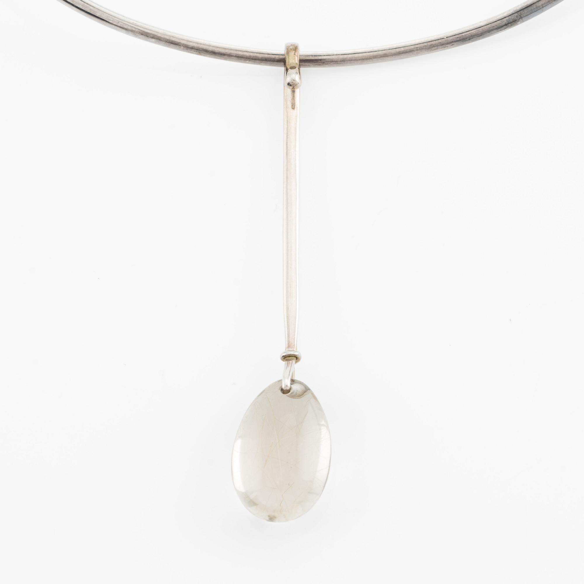 Vivianna Torun Bülow-Hübe, necklace with pendant, silver with rutilated quartz.