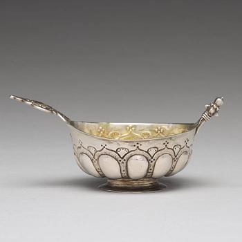 A Swedish 18th century parcel-gilt silver brandy bowl, mark of Hans Jacob Schmit, Karlskrona 1718.