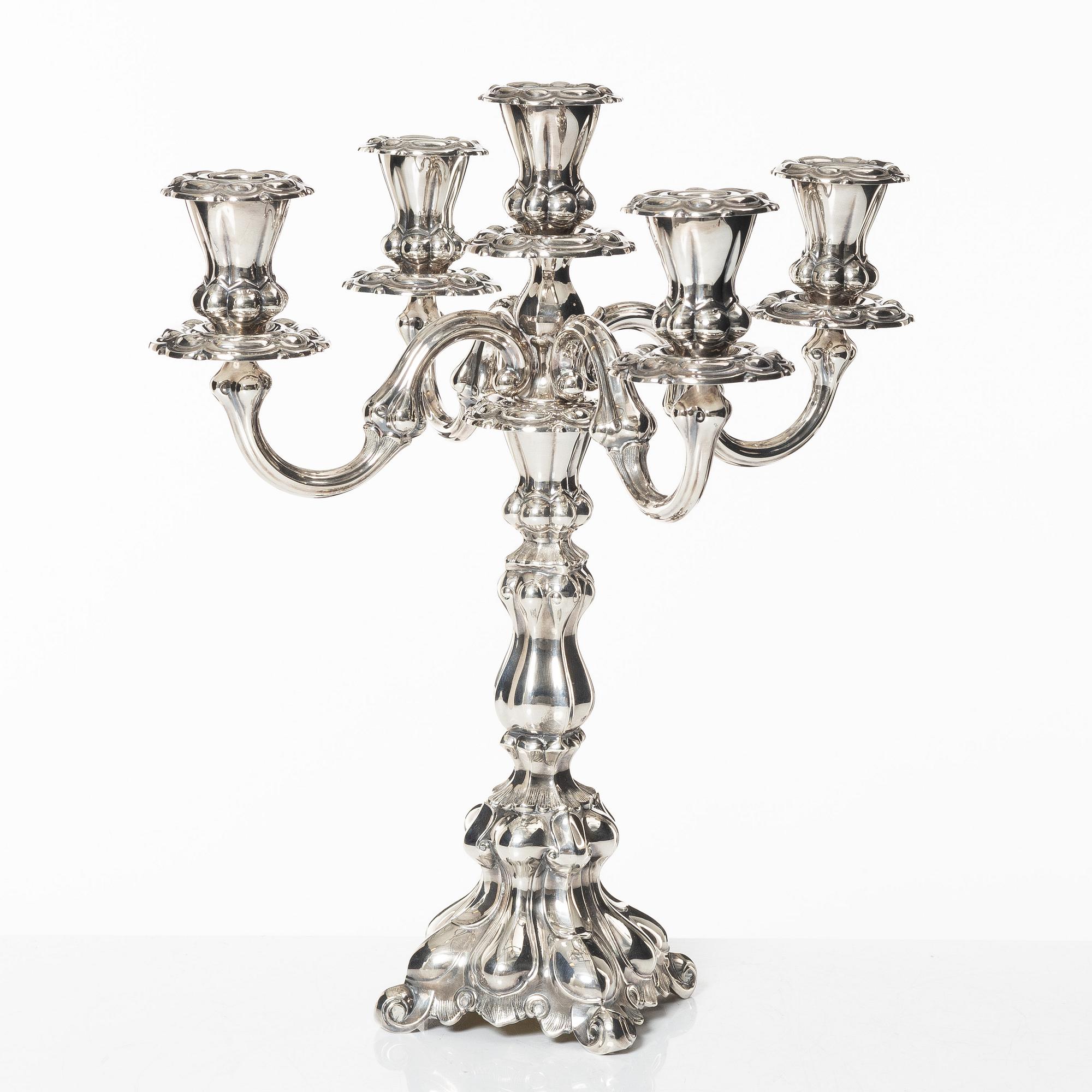 A silver candelabrum, marks of Kultakeskus Oy, Hämeenlinna, Finland 1973.