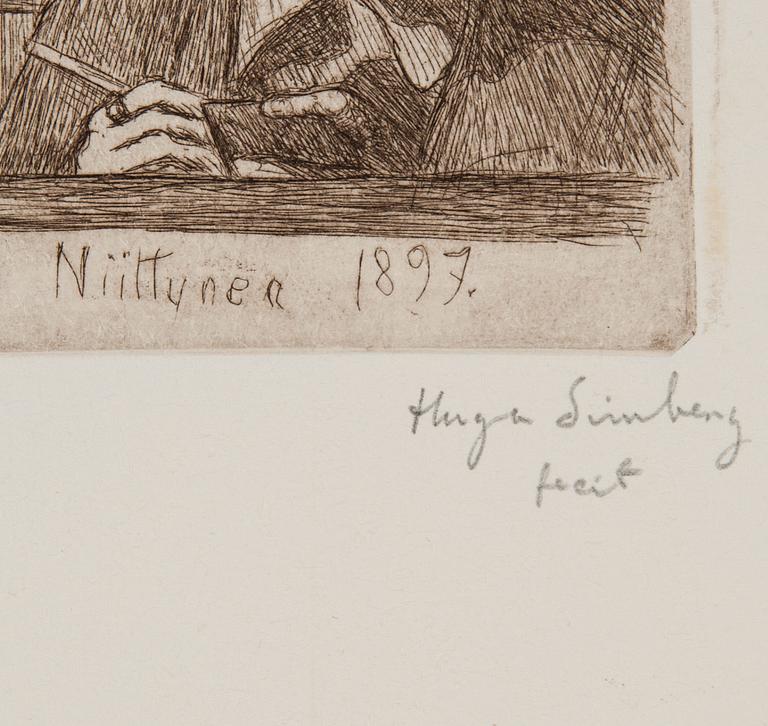 HUGO SIMBERG, 2 st etsningar, ena fecit signerad samt i plåten daterad 1897.