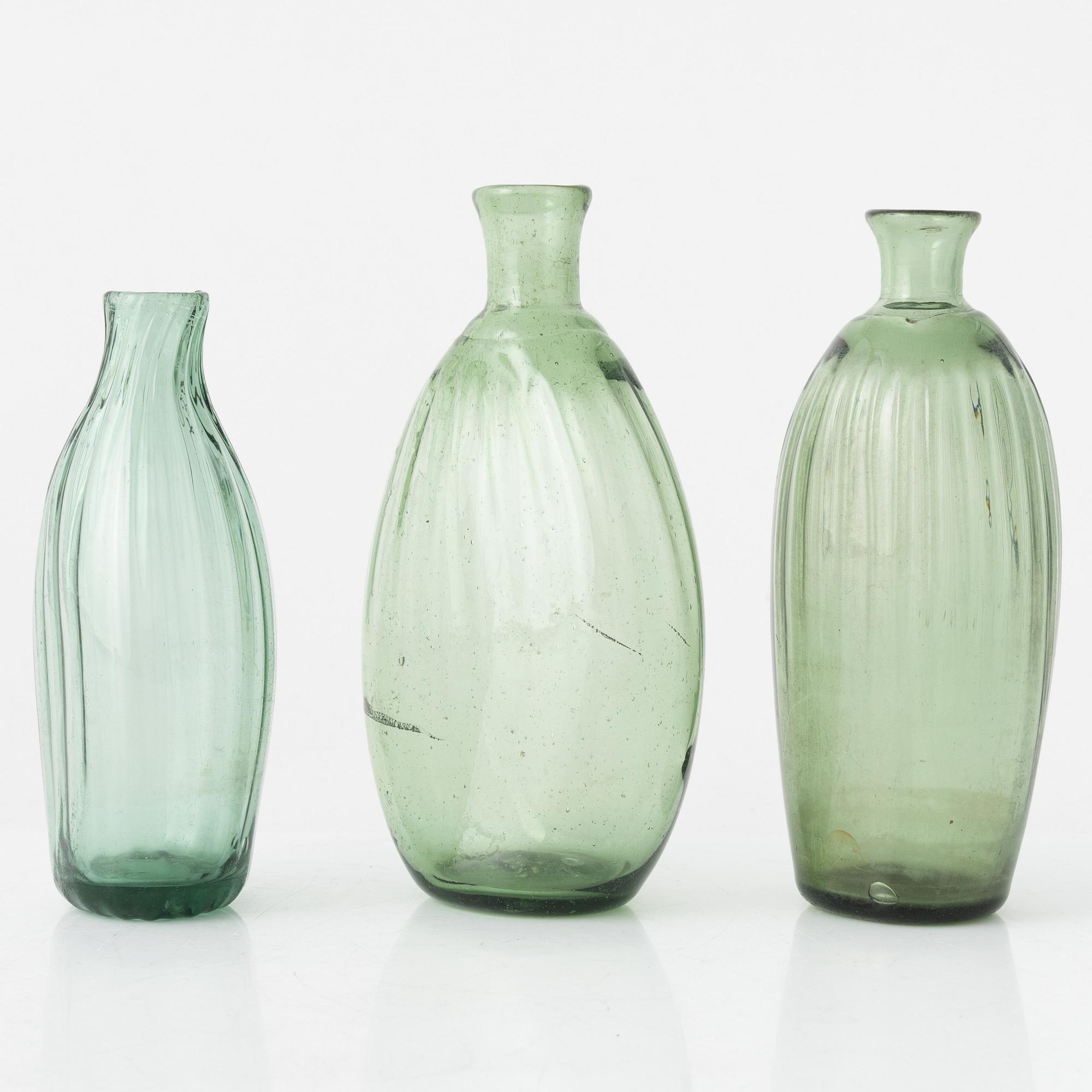 A set of three 'Waldglas' flasks, presumably 18th Century.