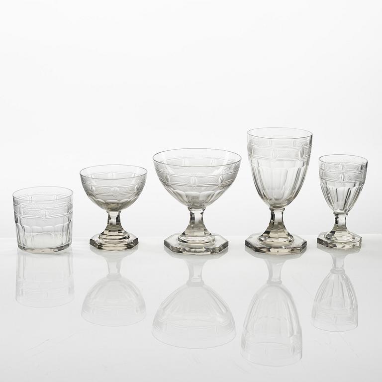 An 86 piece 'Hörningsholm' glass service, Gerda Strömberg, Strömbergshyttan, Sweden, first part of the 20th century.