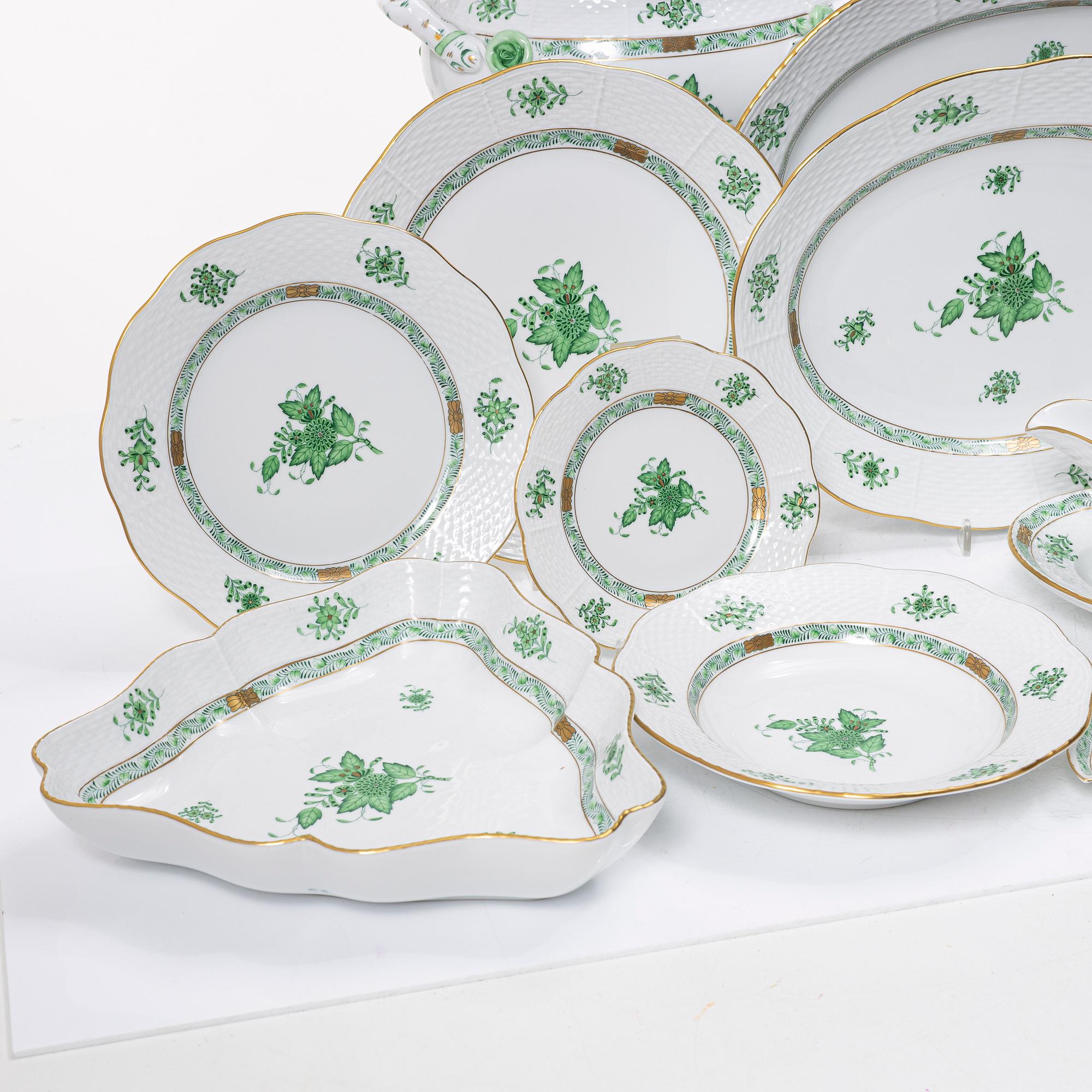 Herend, Service pieces, 59 pieces, "Chinese Bouquet"/ "Green Apponyi", Hungary.
