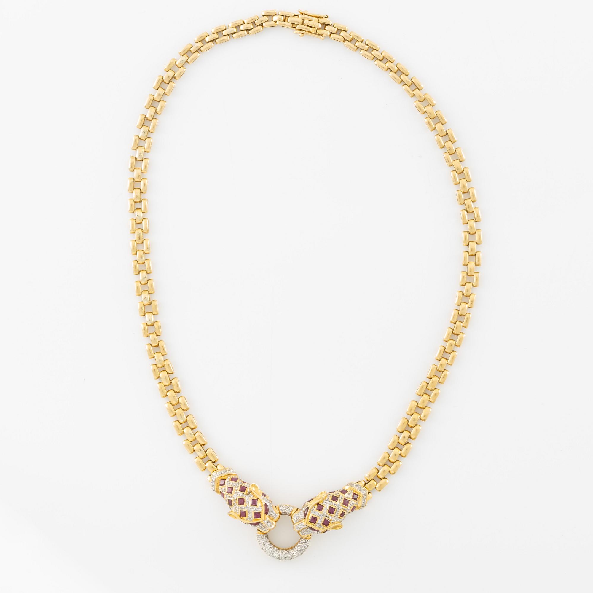 Necklace, 18K gold in the form of a panther with diamonds and rubies.