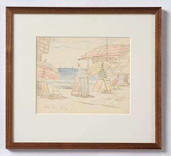 Lotte Laserstein, Beach scene with parasol, probably from Forte dei Marmi.