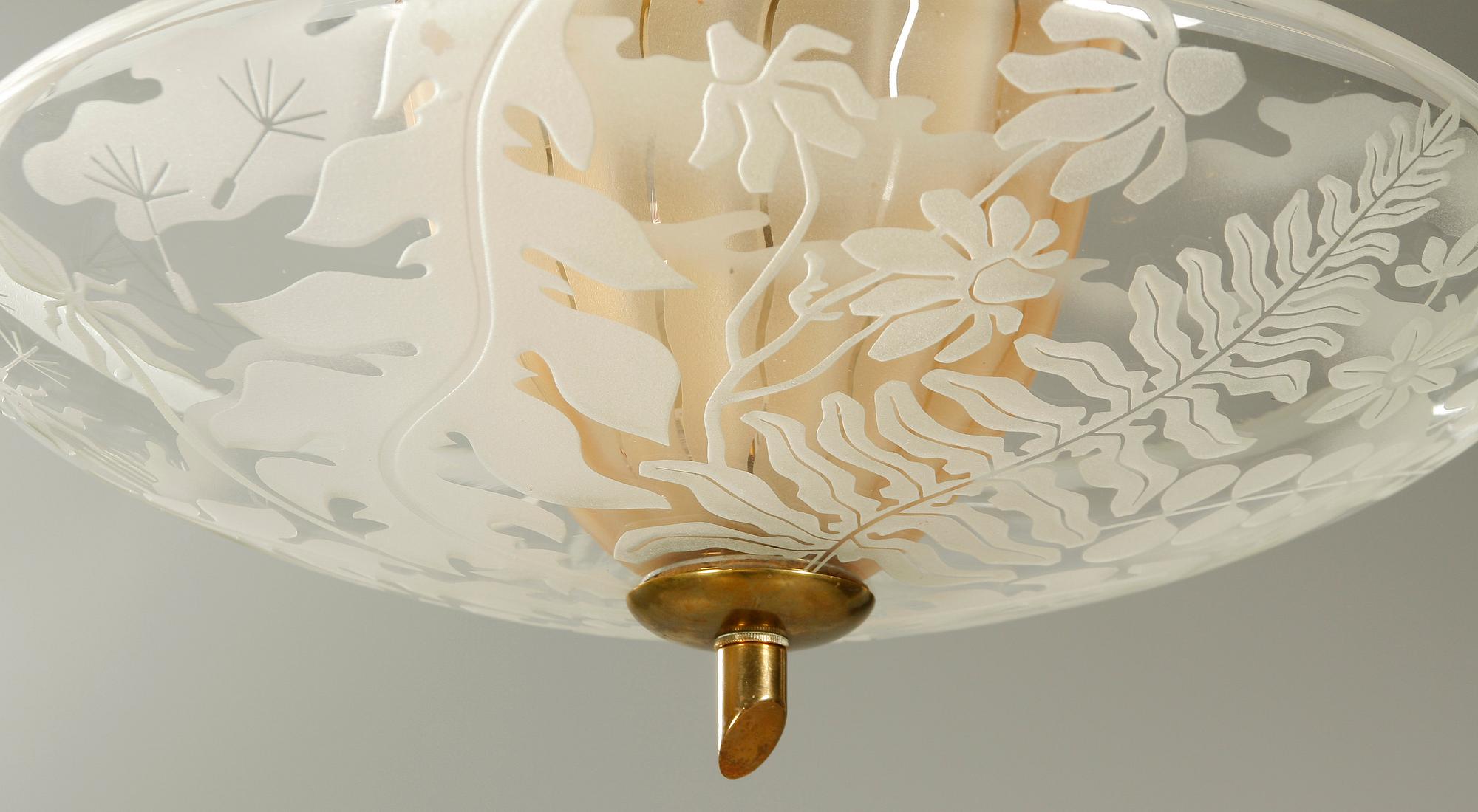 TAKLAMPA, glas, sign Glössner & Co- 47 dek. Hegewald.