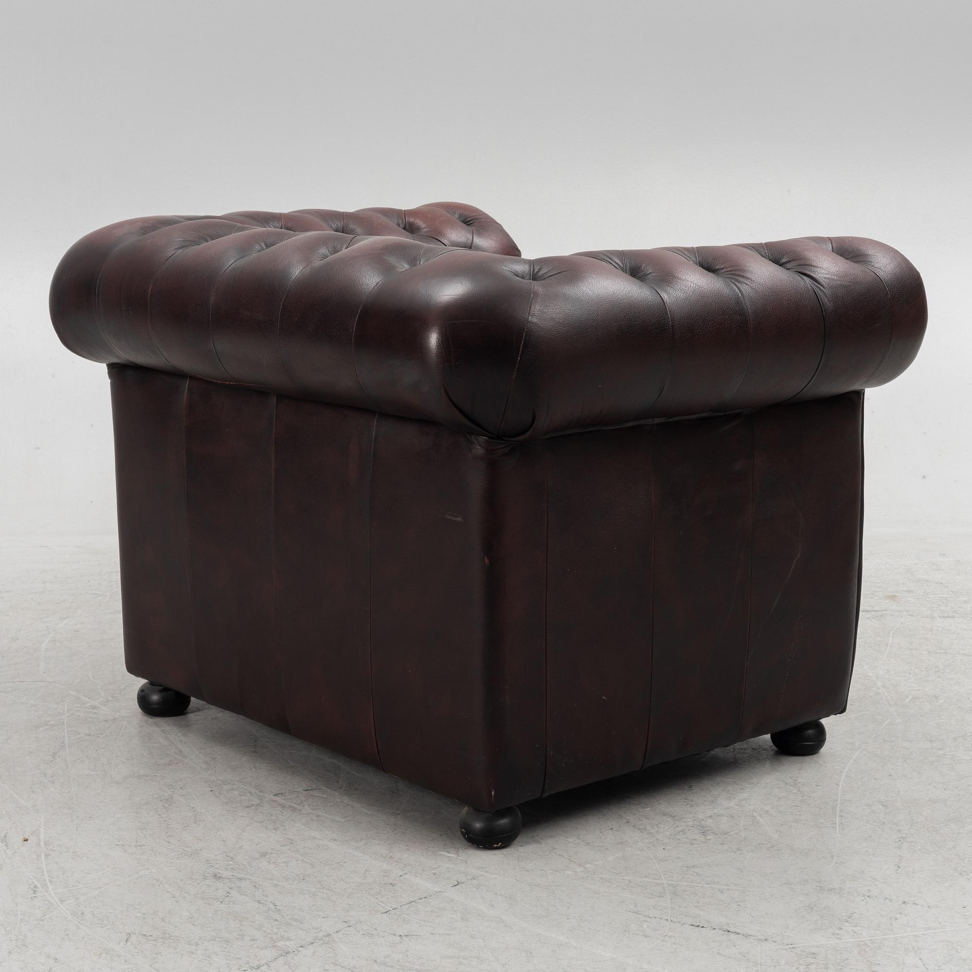 Sofa and armchair, Chesterfield, second half of the 20th Century.
