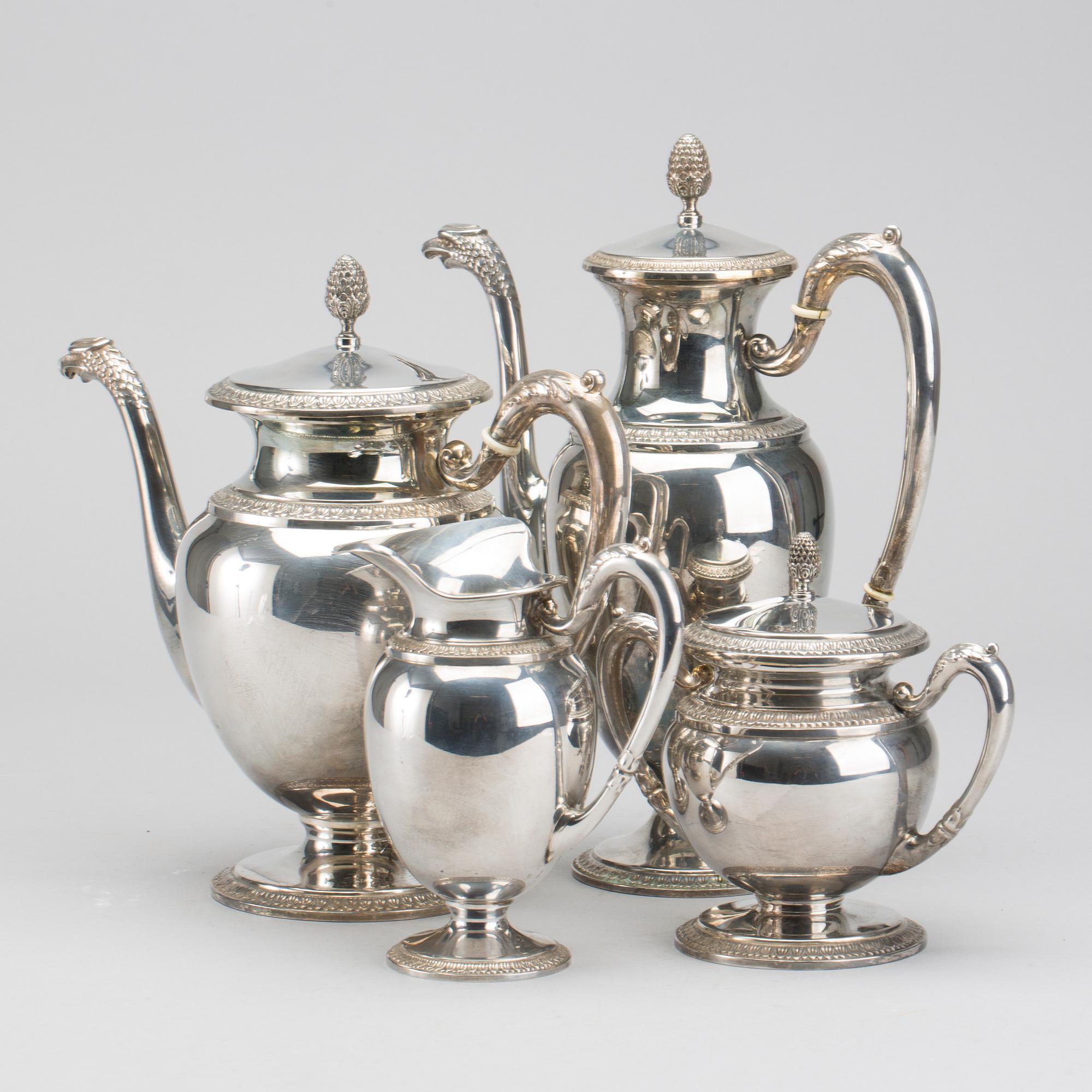 A 20th century silver four piece tea service, unknown makers mark weight ca 1743 gr.