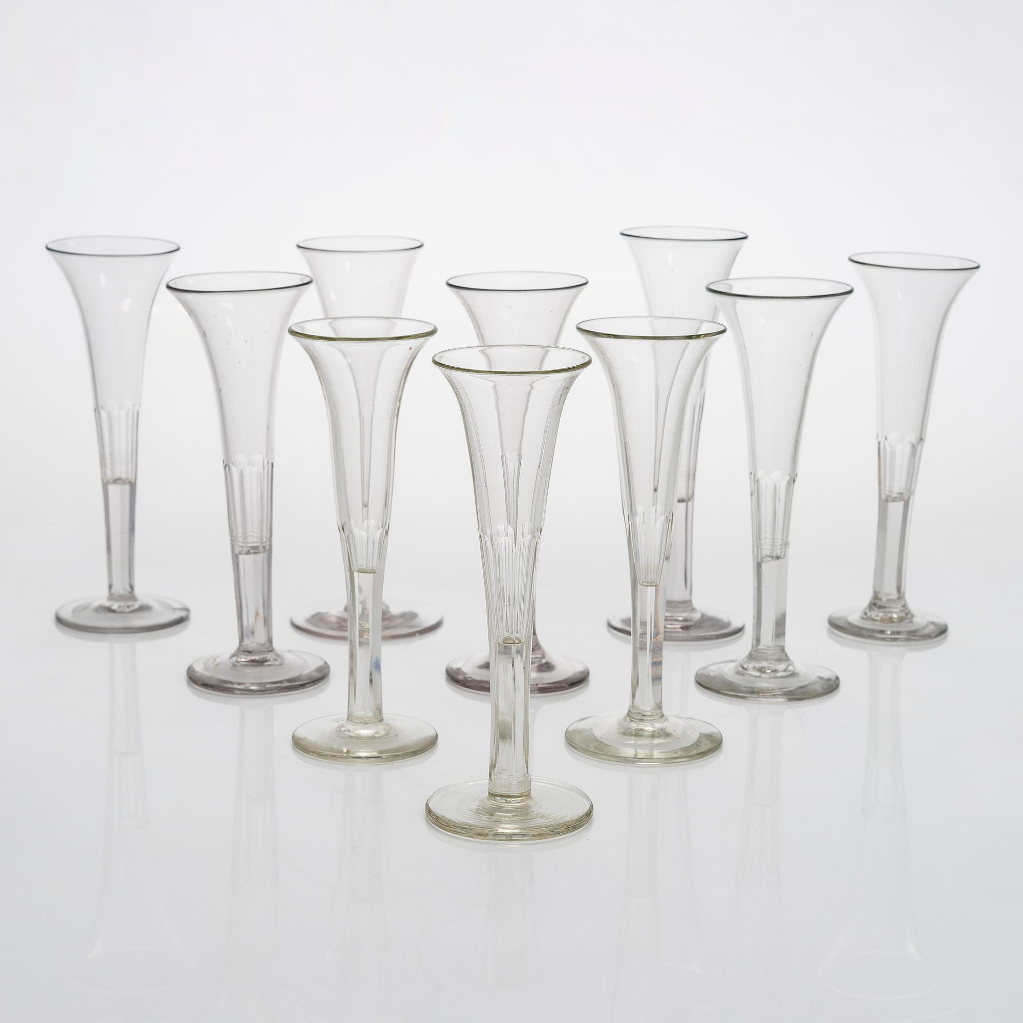 A set of ten champagne glasses, first half of the 19th century.