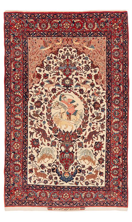 A semi-antique pictorial Isfahan rug signed (Sadegh) Seirafian, c. 170 x 116 cm.