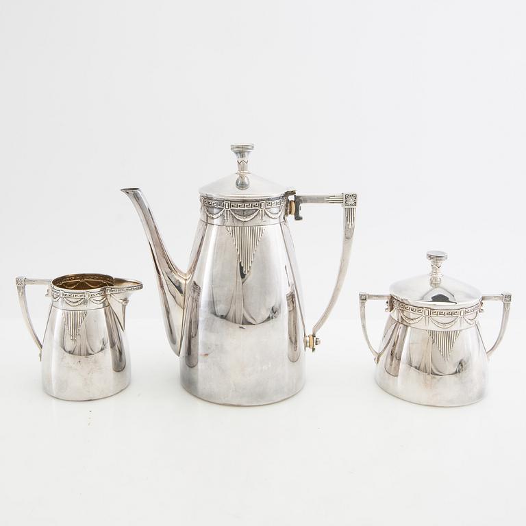 Coffee service, three pieces, silver plate, 20th century.