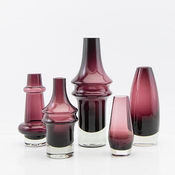 Tamara Aladin, vaser, 5 st, glas, Riihimäen Lasi, Finland, 1960/70-tal.