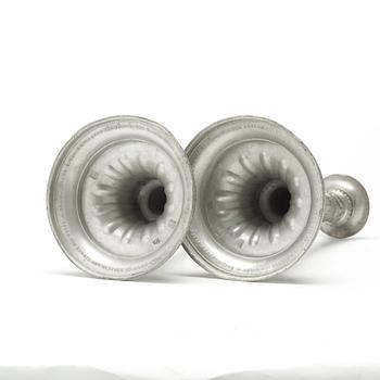 A pair of Gustavian pewter candlesticks by Jacob Sauer, Stockholm 1784.