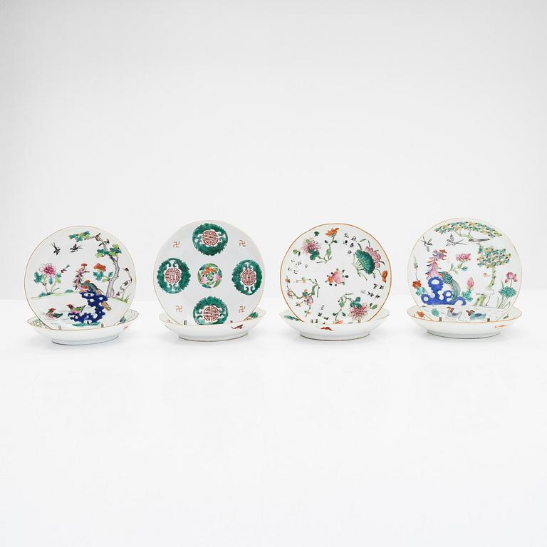 Eight porcelain plates, China, late Qing dynasty (1644-1912).