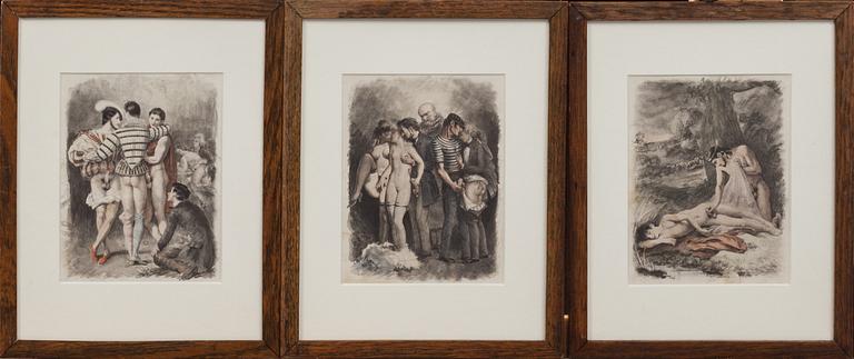 OKÄND KONSTNÄR, färglitografier, 3 st, 1900-talets första hälft.