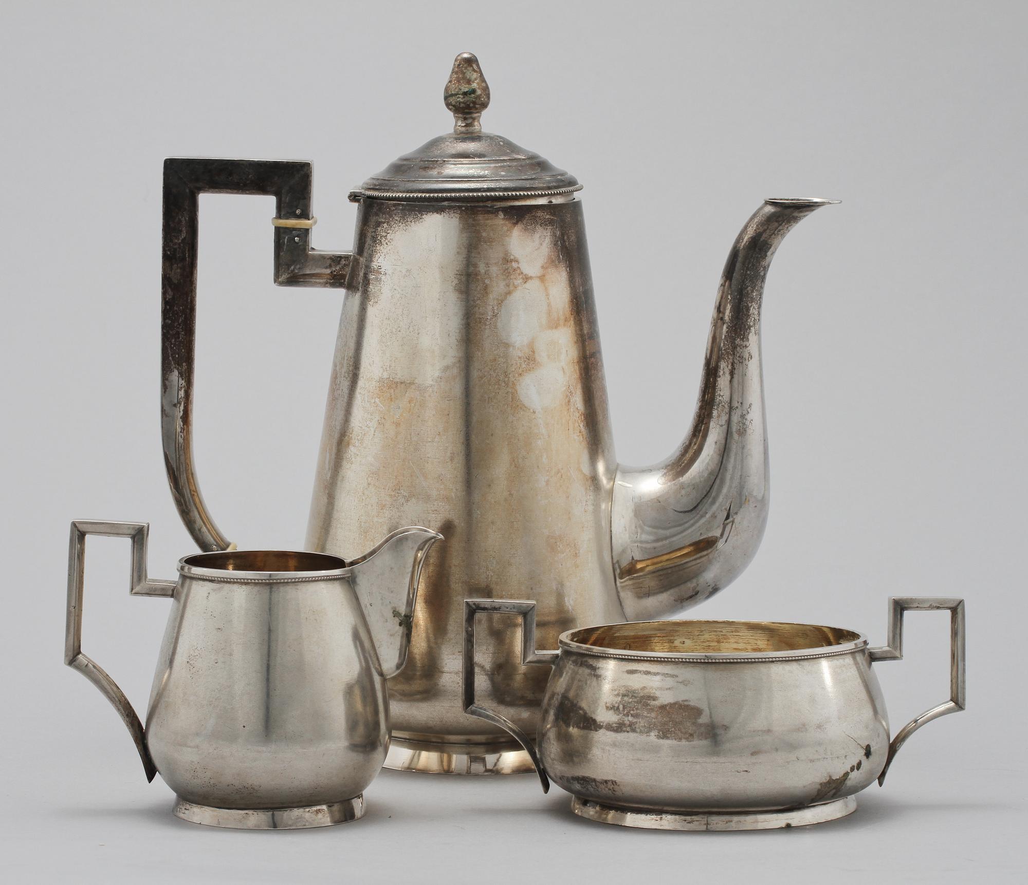 KAFFESERVIS, 3 delar, silver, Estland, 1900-tal. Vikt 1 130 g.