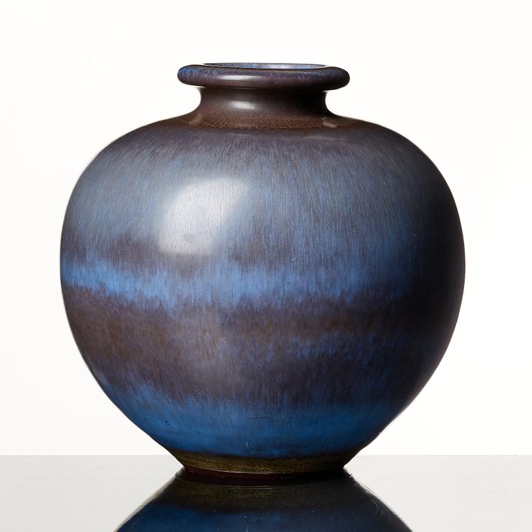 Berndt Friberg, a blue and brown 'rabbit's fur' stoneware vase, Gustavsberg studio, Sweden 1965.