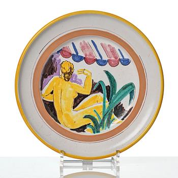 Wilhelm Kåge, two faience dishes, Gustavsbergs studio, Sweden, 1940's.