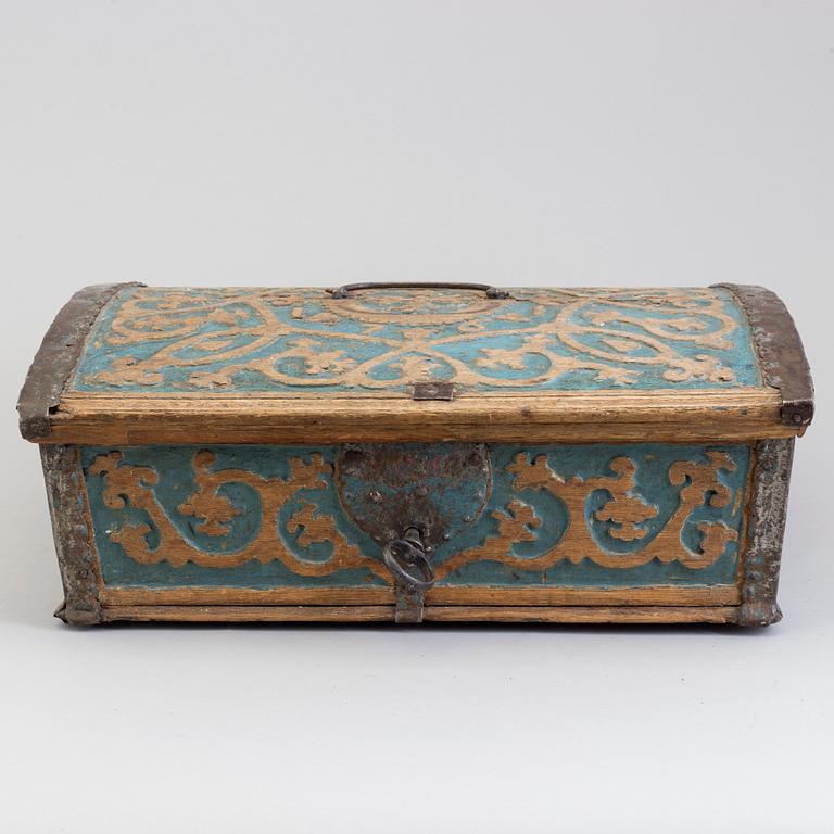 A SWEDISH WOODEN BOX, dated 1761.