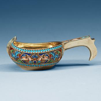 858. A Russian early 20th century silver-gilt and enamel, makers mark of Pavel Ovchinnikov, Moscow 1899-1908.