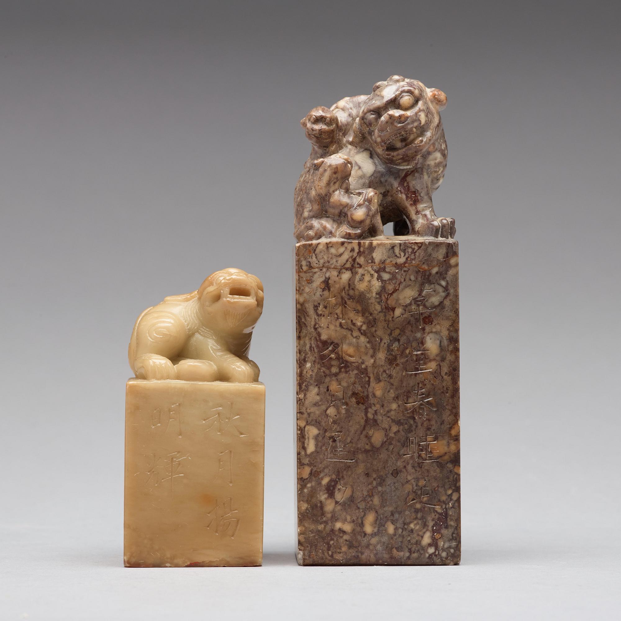 Two carved stone seals, circa 1900.